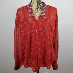 Free people Red floral blouse